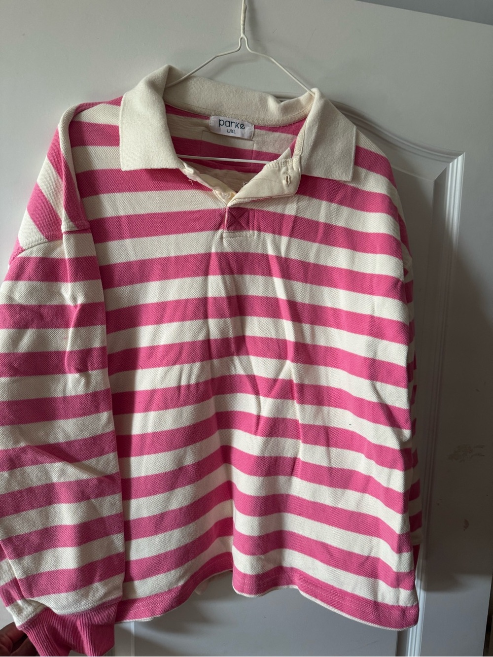 Parke Pink & White Striped Rugby Shirt